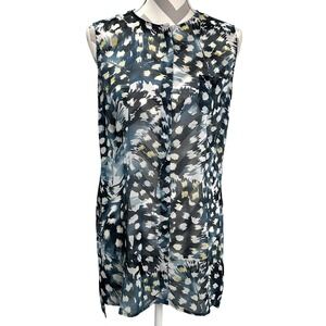 Cabi Women's Blue Abstract‎ Print Sleeveless Tunic Blouse Top Size Small